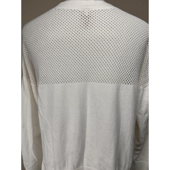 Calia Women's Pointelle Long Sleeve in Creamy White Sz M Boxy Side Slits Cropped - Picture 7 of 15